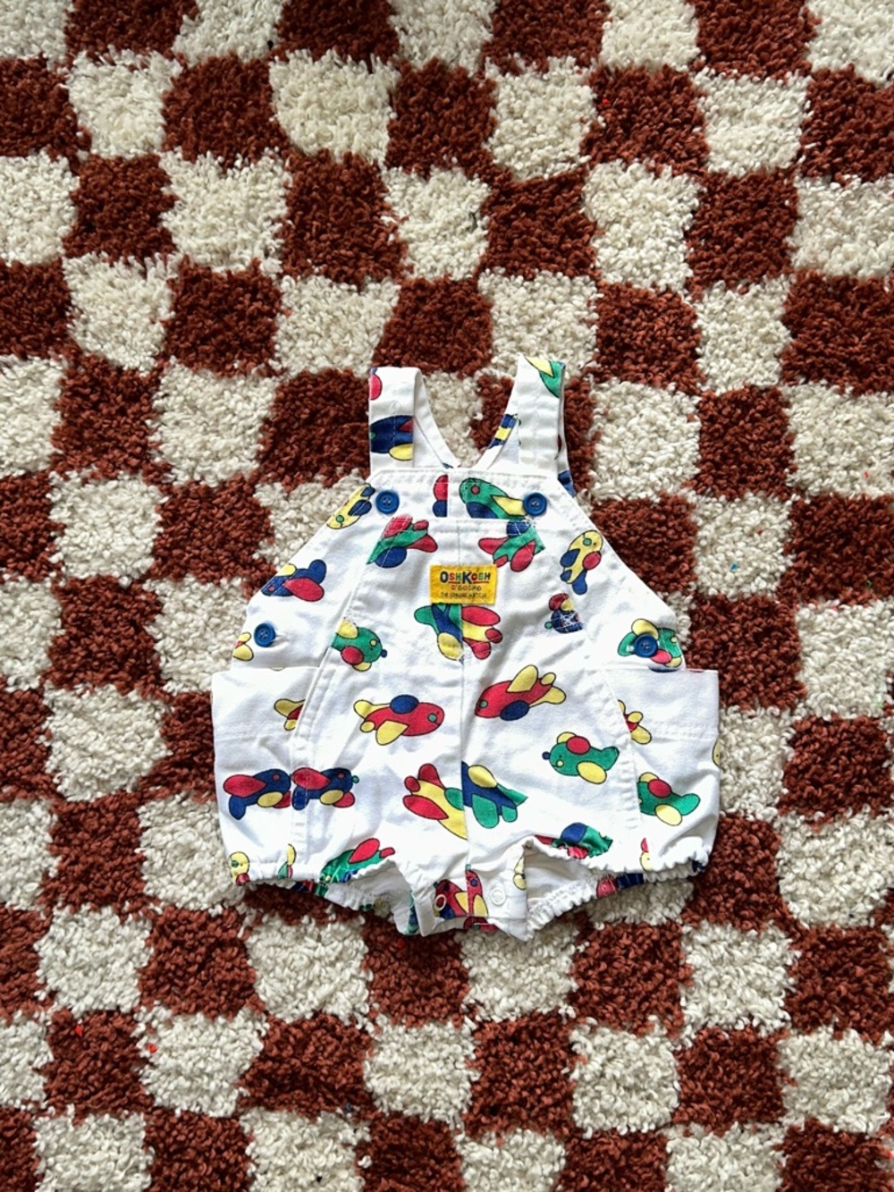 Vintage OshKosh B'gosh White Airplane Print Overalls